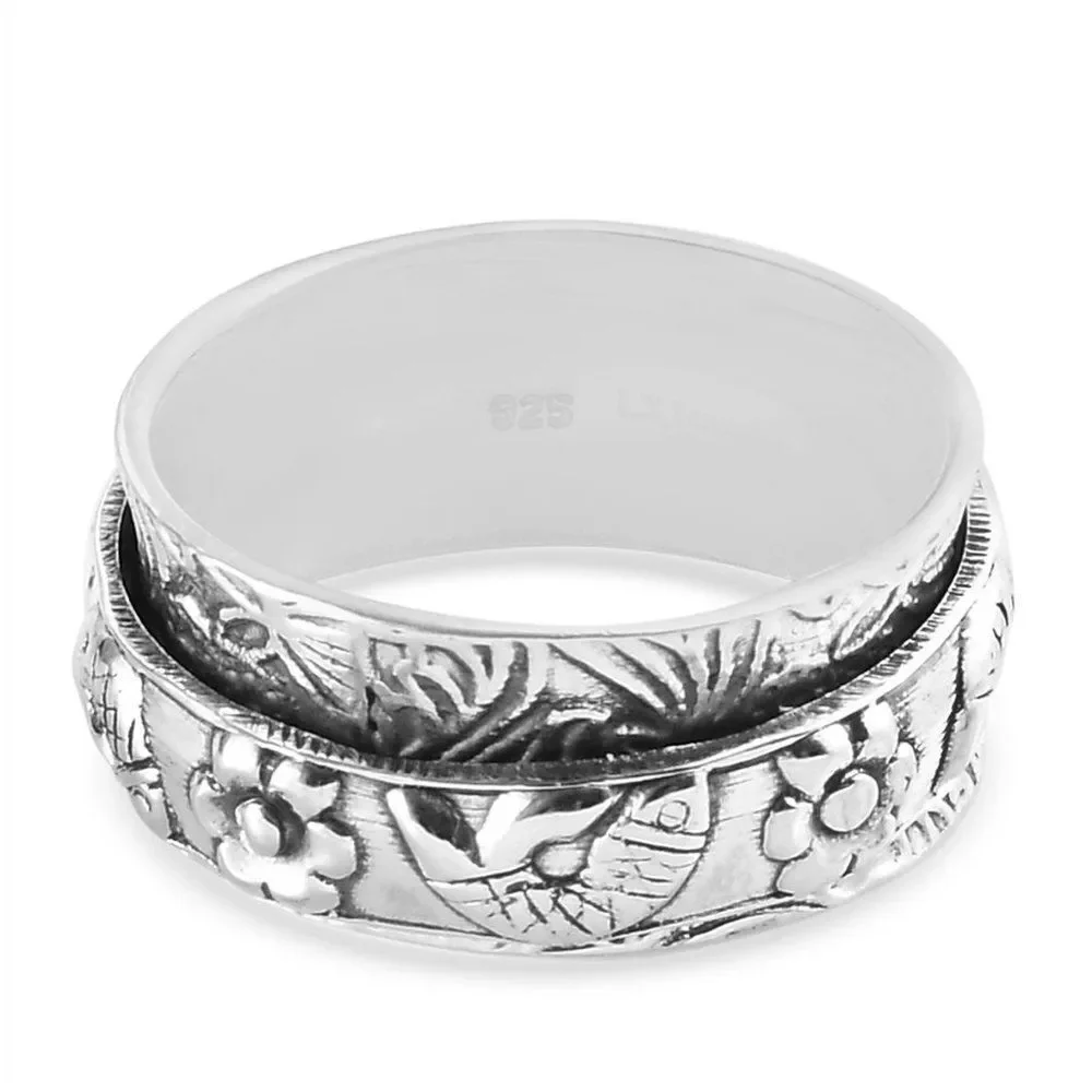 Sterling Silver Fish Concave Spinner Ring Size 8